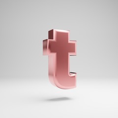 Obraz premium Volumetric glossy Rose Gold lowercase letter T isolated on white background.