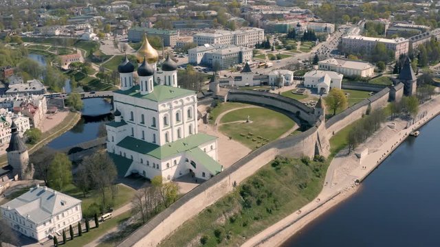 Aerial view of Kremlin in Pskov