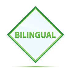 Bilingual modern abstract green diamond button