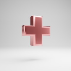 Obraz premium Volumetric glossy Rose Gold plus symbol isolated on white background.