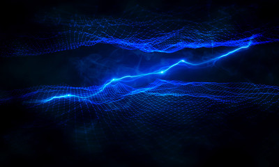 lightning connecting a digital network, abstract background, 3d illustration