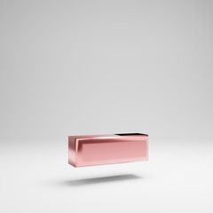 Volumetric glossy Rose Gold dash symbol isolated on white background.