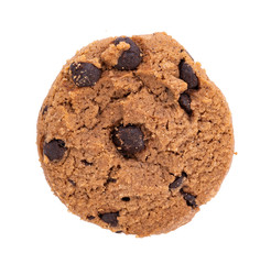 Chocolate chip cookie on white background