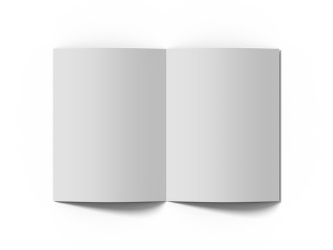 White vertical booklet mockap brochure magazine A4 divided into two parts isolated. 3D rendering.