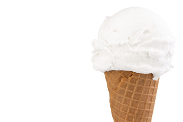 vanilla ice cream in the cone on white background with clipping path