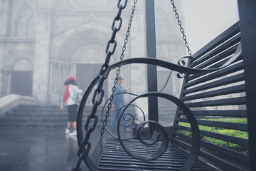 Fototapeta na wymiar a chair in foggy city