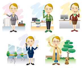 色々な場面の女性イラスト