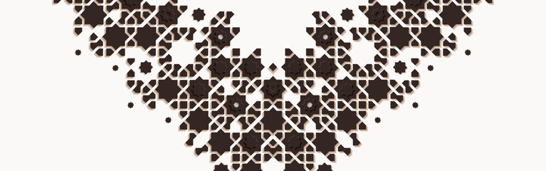 Fototapeta premium Arabic arabesque design greeting card for Ramadan Kareem,Islamic ornamental black detail of mosaic isolated on a white background