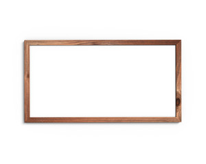 Old wooden frame mockup 1x2 horizontal on a white background. 3D rendering.