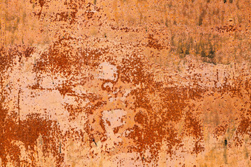 Rusty yellow-red textured metal surface. The texture of the metal sheet is prone to oxidation and corrosion. Textured background in grunge Style
