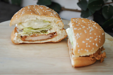 chicken burger or hamburger dish , bread
