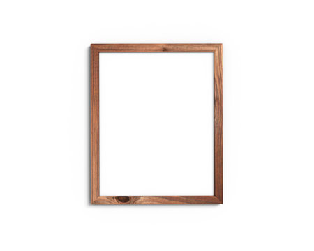 Old wooden frame mockup 4x5 vertical on a white background. 3D rendering.