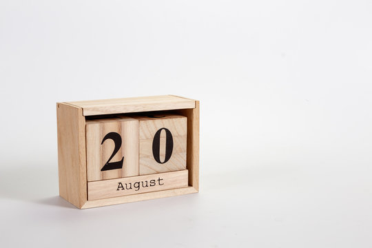 Wooden calendar August 20 on a white background