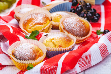 Homemade muffins with raisins and cheese. Close up