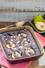 Squidgy chocolate pear pudding with soft centre