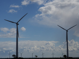 Offshore wind turbines on the coast of Copenhagen in Denmark 