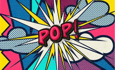 Deurstickers Pop! Pop art funny comic speech word. Fashionable poster and banner. Social Media Connecting Blog Communication Content. Trendy and fashion color retro vintage illustration background. Easy editable. © brainpencil