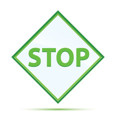 Stop modern abstract green diamond button