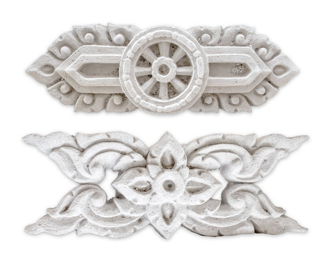 Two Pieces of The White stucco isolated , thai style for decoration thai temple. This has clipping path