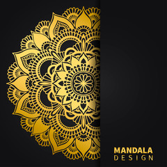 Golden mandala design. Ethnic round ornament. Hand drawn indian motif. Unique golden floral print. Elegant invitation card for wedding. Abstract luxury background. Mehendi meditation yoga henna theme.