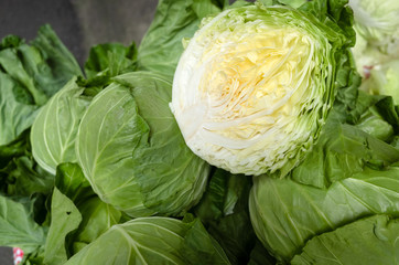 sliced cabbage at traditional marketplace