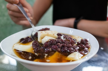 tofu pudding with red azuki beans