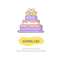 Line style icon of a wedding cake. Hand drawn modern nutrition concept. Food bunner template