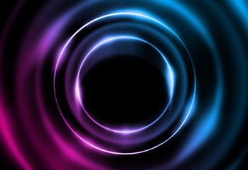 Dark abstract futuristic background. Neon lines and shapes. Neon glow and rays on a dark background