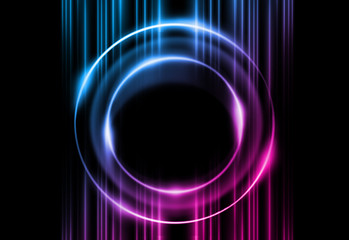 Dark abstract futuristic background. Neon lines and shapes. Neon glow and rays on a dark background