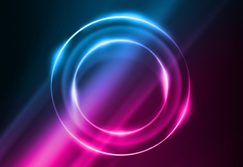 Dark abstract futuristic background. Neon lines and shapes. Neon glow and rays on a dark background