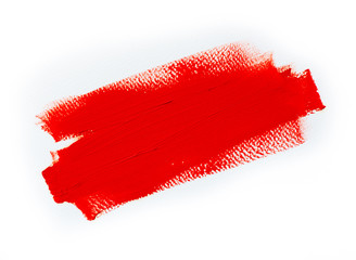 Deep red stroke, oil painting on canvas. Stripe. Artistic background, stain illustration. Design element,  brushstroke.