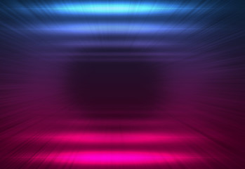 Dark abstract futuristic background. Neon lines and shapes. Neon glow and rays on a dark background