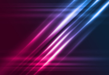 Dark abstract futuristic background. Neon lines and shapes. Neon glow and rays on a dark background