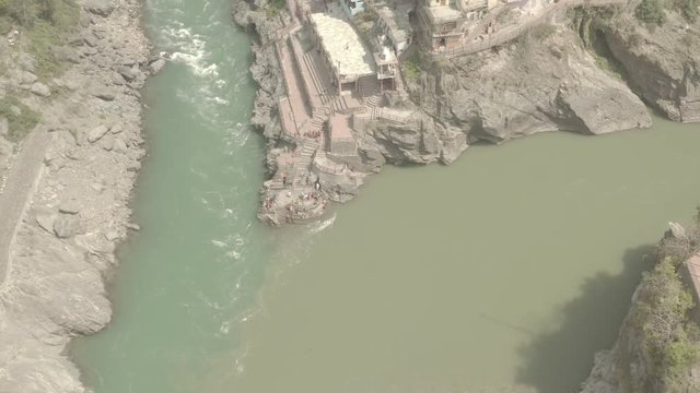 Devprayag, India, 4k aerial drone view ungraded/flat raw footage