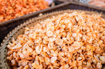 heap of dried shrimp fish at the traditional market