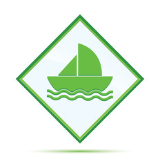 Sailboat icon modern abstract green diamond button