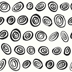 Circle abstract seamless pattern. Hand drawn black background. Vector illustration. Cloth design, wallpaper, wrapping.