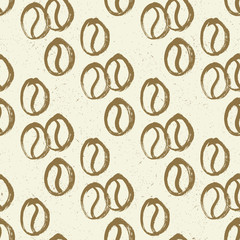 Coffee beans seamless. Vector hand drawn background.