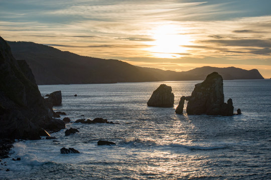 Fototapeta Zoom view of gaztelugatxe coast in basque country
