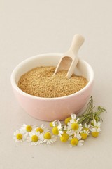 Chamomile flowers and ground flax seeds