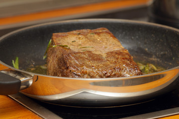 Roast beef in a pan