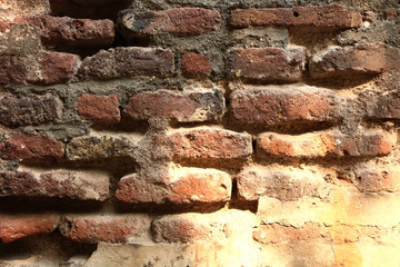 closeup of an old uneven brick wall background texture
