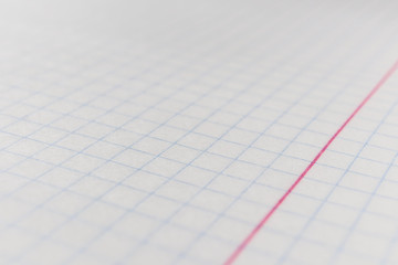 The concept of preparation for school. Sheet of notebook in a cage closeup. Background image for educational themes, school lessons. Background image on the subject of school education.