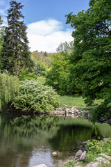 Fototapeta na wymiar Small lake in forest park in Little Carpathians