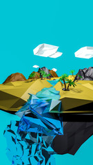 low poly desert landscape with palm trees. 3d render illustration