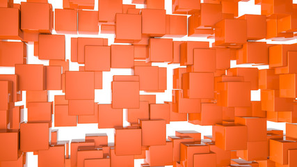 Abstract three-dimensional background of orange rectangles. illustration. 3d render