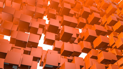 Abstract three-dimensional background of orange rectangles. illustration. 3d render