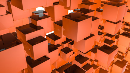 Abstract three-dimensional background of orange rectangles. illustration. 3d render