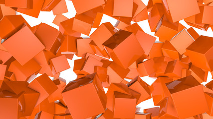 Abstract three-dimensional background of orange rectangles. illustration. 3d render