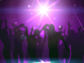 Obraz na płótnie Canvas Silhouette of party people on a spotlight background